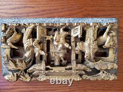 Antique Chinese Carved Giltwood Panel with Figures 12 X 6