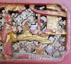 Antique Chinese Carved Gold Gilt & Red Wood Panel with Immortal on Crane (15.6)