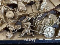 Antique Chinese Carved & Gold Gilt Wood Carved Wood Openwork 3D Panel Large Size
