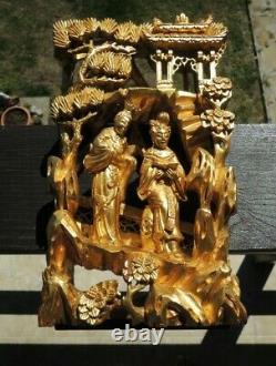 Antique Chinese Carved & Gold Gilt Wood Old Carved Wood Openwork 3D Panel