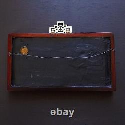 Antique Chinese Carved Lacquer Wooden Panel Wall Art Hanging Plaque