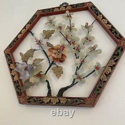 Antique Chinese Carved Wood Architectural Jade Floral Panel Wall Art Early 20th