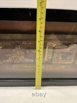 Antique Chinese Carved Wood Architectural Panel High Relief Framed Estate Find