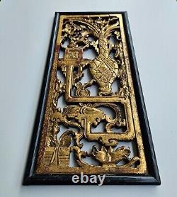 Antique Chinese Carved Wood Gild Panel