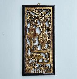 Antique Chinese Carved Wood Gild Panel