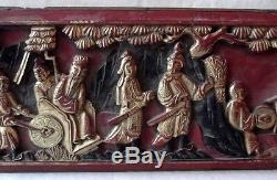 Antique Chinese Carved Wood Gold Gilt Temple Panel-high Relief 21 L