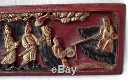 Antique Chinese Carved Wood Gold Gilt Temple Panel-high Relief 21 L