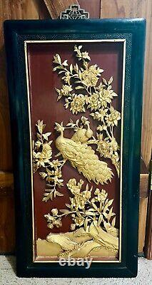 Antique Chinese Carved Wood Lacquered Gilt Wall Panel