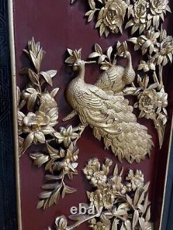 Antique Chinese Carved Wood Lacquered Gilt Wall Panel