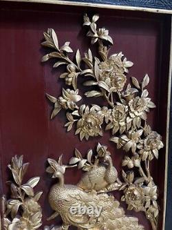 Antique Chinese Carved Wood Lacquered Gilt Wall Panel