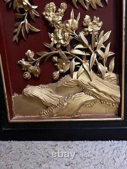 Antique Chinese Carved Wood Lacquered Gilt Wall Panel