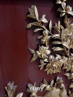 Antique Chinese Carved Wood Lacquered Gilt Wall Panel