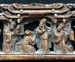 Antique Chinese Carved Wood Panel Figural Scene