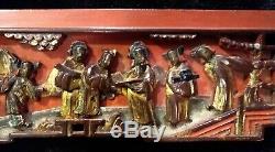 Antique Chinese Carved Wood Panel Gold Gilt People Temple China Old