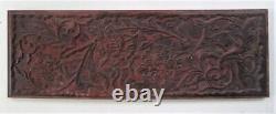 Antique Chinese Carved Wood Panel Imperial Cinnabar Scrolling Acanthus Leaves