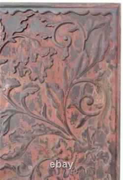 Antique Chinese Carved Wood Panel Imperial Cinnabar Scrolling Acanthus Leaves