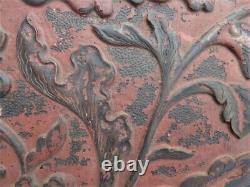 Antique Chinese Carved Wood Panel Imperial Cinnabar Scrolling Acanthus Leaves