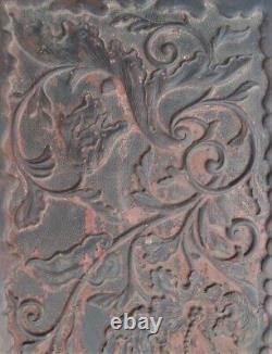 Antique Chinese Carved Wood Panel Imperial Cinnabar Scrolling Acanthus Leaves