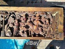 Antique Chinese Carved Wood Panel Late QING dynasty, carved with soldiers