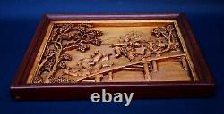 Antique Chinese Carved Wood Panel Water Margin Lin Chong Classical Literature