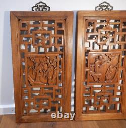 Antique Chinese Carved Wood Panels A Pair Of Wall Hangings