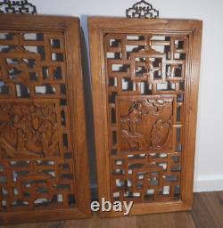 Antique Chinese Carved Wood Panels A Pair Of Wall Hangings