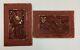 Antique Chinese Carved Wood Piece Panel Red Lacquer Gold Gilded Pair