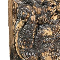 Antique Chinese Carved Wood Relief Panel Temple Door Phoenix Buddha 13 Salvage