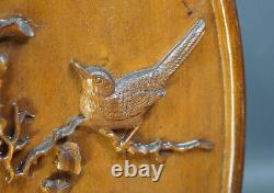 Antique Chinese Carved Wood Wall Carving Plaque Wooden Panel Bird Flowers Leaves