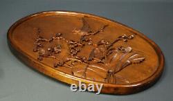 Antique Chinese Carved Wood Wall Carving Plaque Wooden Panel Bird Flowers Leaves