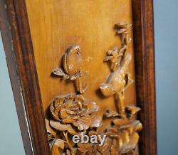 Antique Chinese Carved Wood Wall Carving Plaque Wooden Panel Tree Birds Flowers