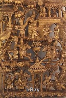 Antique Chinese Carved Wood Wall Panel Gold Gilt Free Shipping