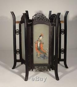 Antique Chinese Carved Zitan Lantern Hardwood Glass Panels Ladies Lamp