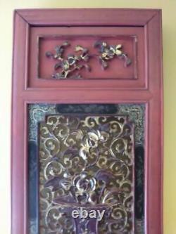 Antique Chinese Carved and Lacquered pierced Panel
