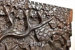 Antique Chinese China Carved EBONY Wood Carving Wall Plaque Panel 15 1/2 6.1