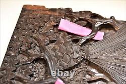 Antique Chinese China Carved EBONY Wood Carving Wall Plaque Panel 15 1/2 6.1