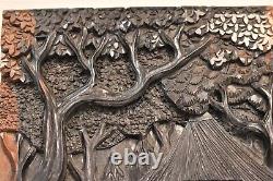 Antique Chinese China Carved EBONY Wood Carving Wall Plaque Panel 15 1/2 6.1