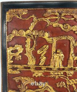 Antique Chinese Chinoiserie Gilt Decorated Decorative Carved Wood Panel PLaque