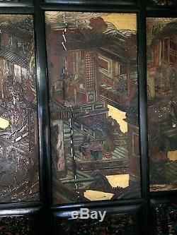 Antique Chinese Coromandel screen Room divider 10 panel carved Gold wood asain