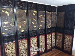 Antique Chinese Coromandel screen Room divider 10 panel carved Gold wood asain