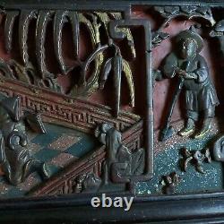 Antique Chinese Emperor Carved Gold Gilt Panel Wood Raised Hollow Relief Tree