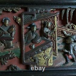 Antique Chinese Emperor Carved Gold Gilt Panel Wood Raised Hollow Relief Tree