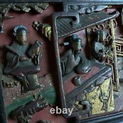 Antique Chinese Emperor Carved Gold Gilt Panel Wood Raised Hollow Relief Tree