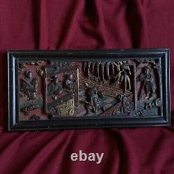 Antique Chinese Emperor Carved Gold Gilt Panel Wood Raised Hollow Relief Tree