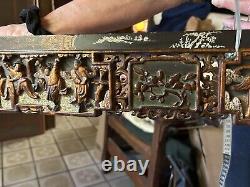 Antique Chinese Gilded Wooden Carved Long Panel 35 X 4 Import Wax Seal On Back