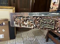 Antique Chinese Gilded Wooden Carved Long Panel 35 X 4 Import Wax Seal On Back