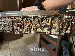 Antique Chinese Gilded Wooden Carved Long Panel 35 X 4 Import Wax Seal On Back