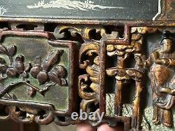 Antique Chinese Gilded Wooden Carved Long Panel 35 X 4 Import Wax Seal On Back