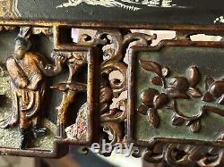 Antique Chinese Gilded Wooden Carved Long Panel 35 X 4 Import Wax Seal On Back