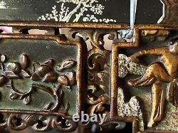 Antique Chinese Gilded Wooden Carved Long Panel 35 X 4 Import Wax Seal On Back